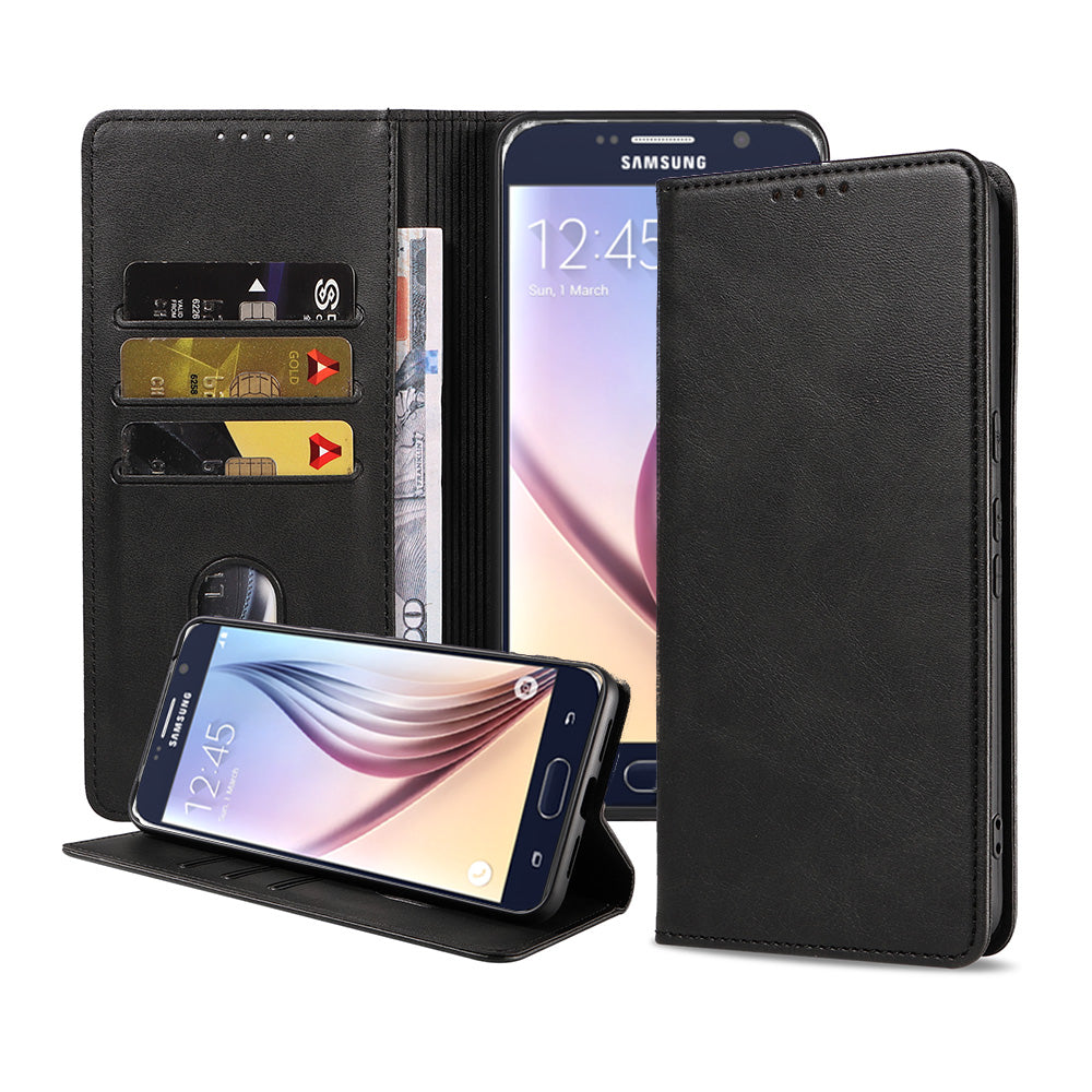 Samsung Galaxy S6 kunstleren hoesje met magnetische sluiting en pashouders book case - zwart