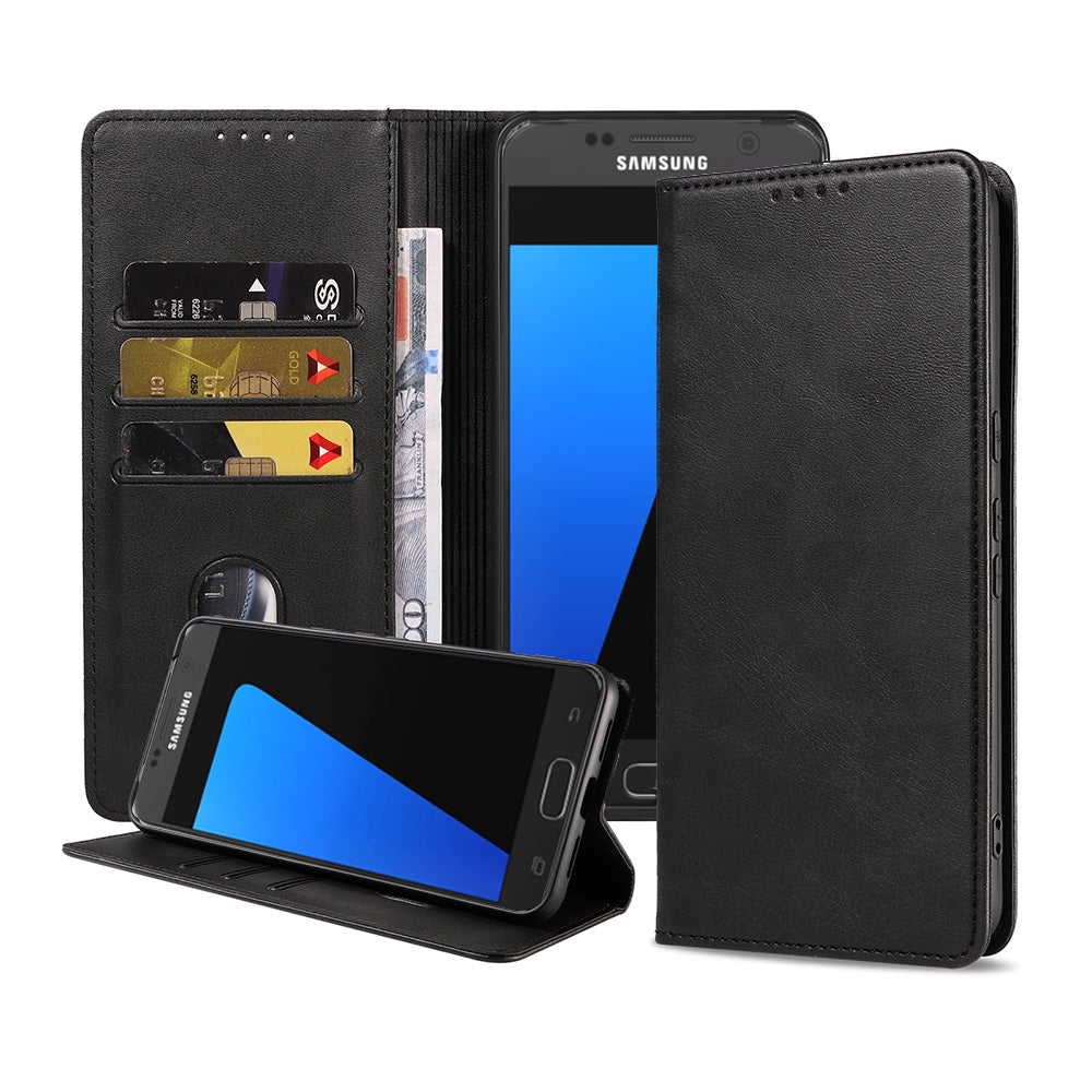 Samsung Galaxy S7 Edge kunstleren hoesje
met magnetische sluiting en pashouders book case - zwart