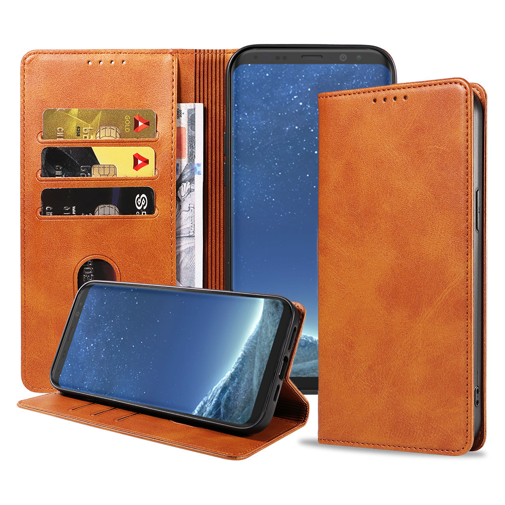 Samsung Galaxy S8 leren hoesje met magnetische sluiting en pashouders book case – Bruin