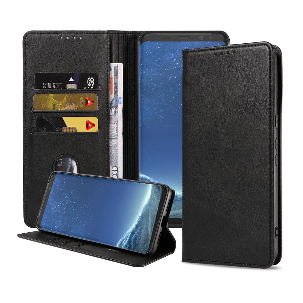 Samsung Galaxy S8 kunstleren hoesje met magnetische sluiting en pashouders book case - zwart