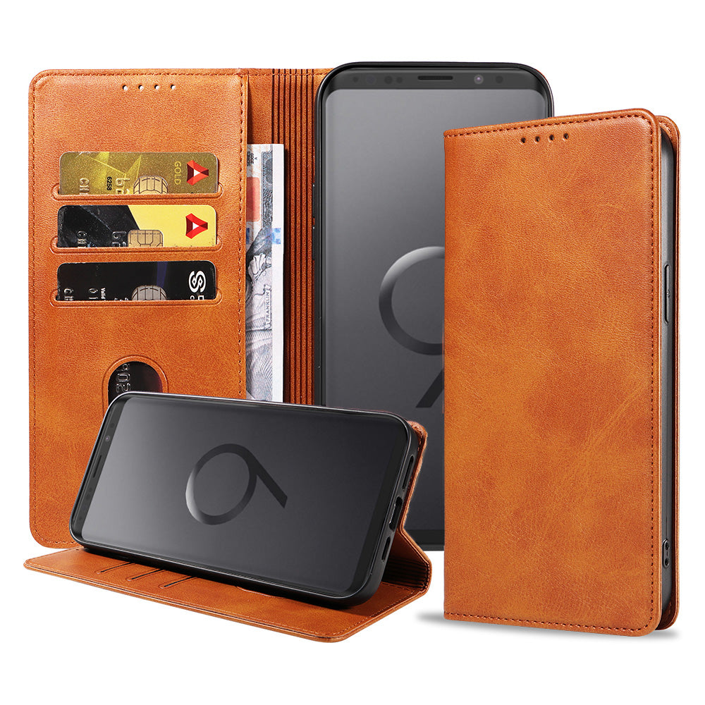Samsung Galaxy S9 Plus leren hoesje met magnetische sluiting en pashouders book case – Bruin