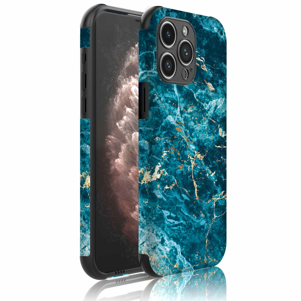 Telefoonhoesje Geschikt voor iPhone 11 Pro Max met
Stootrand en Goud Blauw Marmer opdruk - Backcover PhoneCase Gold Blue Marble
print