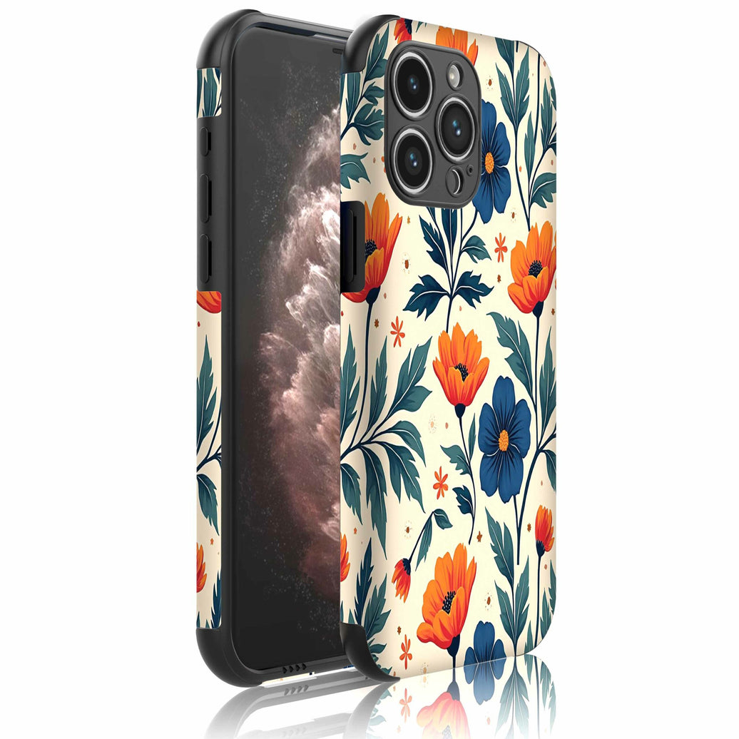 Telefoonhoesje Geschikt voor iPhone 11 Pro Max met
Stootrand en Oranje en Blauwe Bloemen opdruk - Backcover PhoneCase Red and
Blue Flowers print