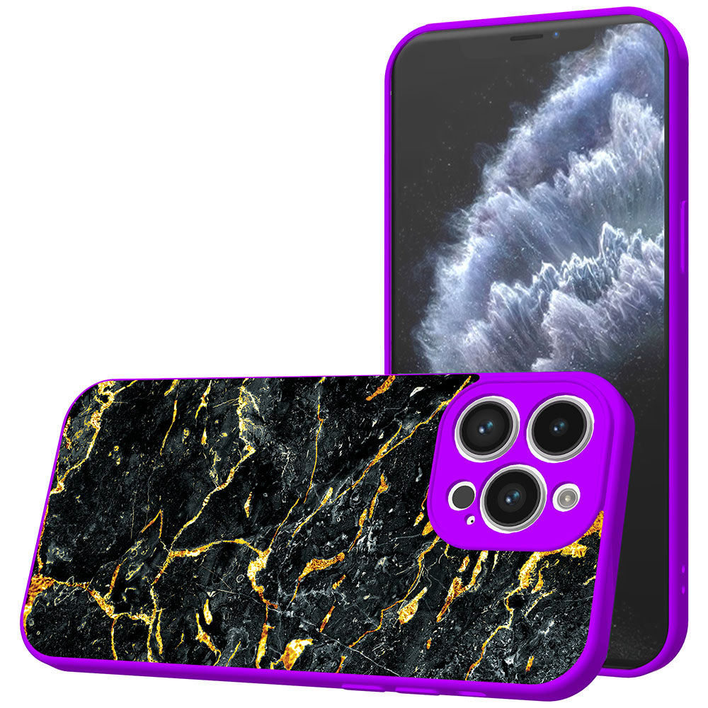 Telefoonhoesje Geschikt voor iPhone 11
Pro met Zwart Goud Marmer opdruk - TPU Back Cover Case Black Gold Marble
Design - Paars