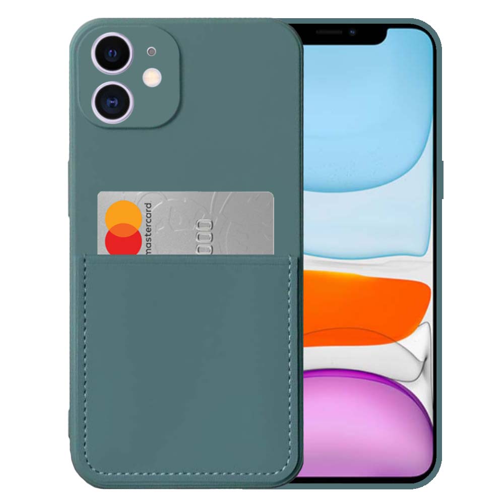 iPhone 11 siliconen hoesje met pashouder en zachte binnenkant - Donkergroen