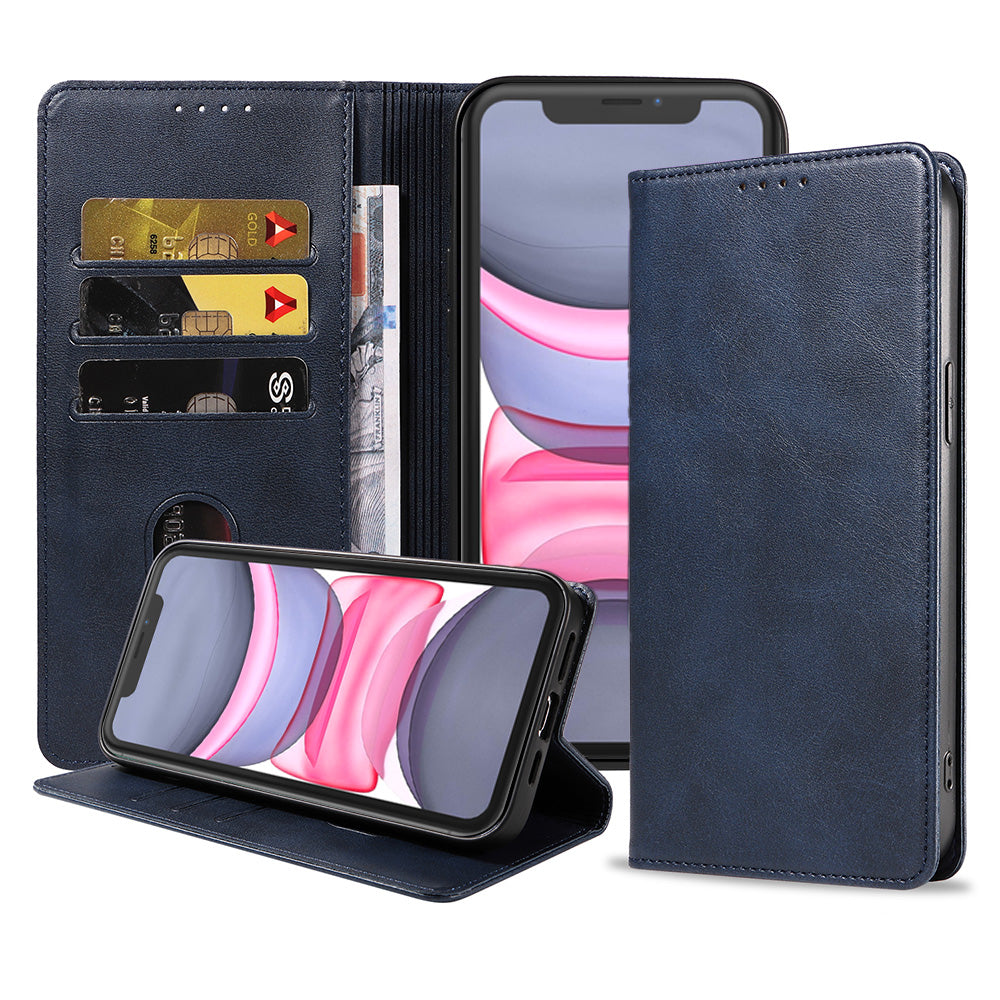 iPhone 11 leren hoesje met magnetische sluiting - Blauw