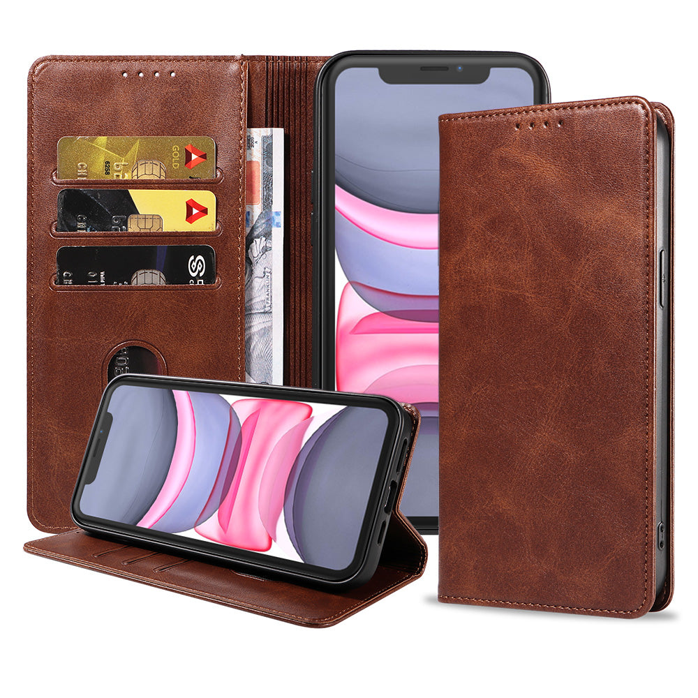 iPhone 11 leren hoesje met magnetische sluiting - Donkerbruin
