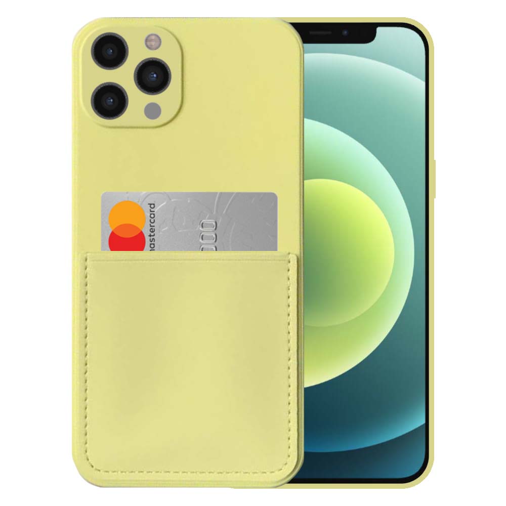 iPhone 12 Pro Max siliconen hoesje met pashouder en zachte binnenkant - Geel