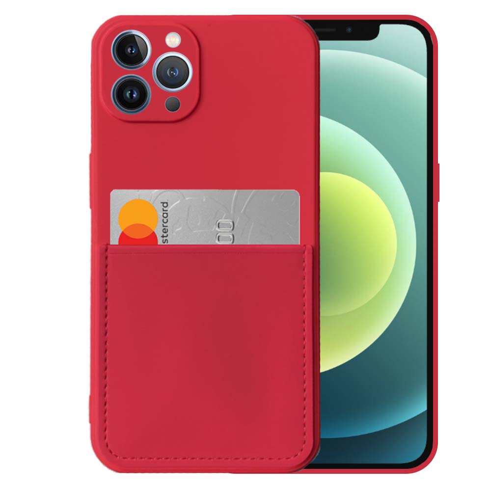 iPhone 12 Pro siliconen hoesje met
pashouder en zachte binnenkant - Rood