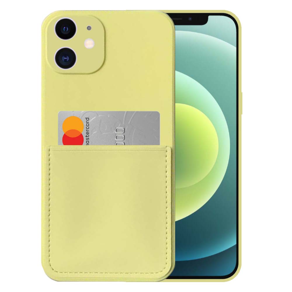 iPhone 12 siliconen hoesje met pashouder
en zachte binnenkant - Geel