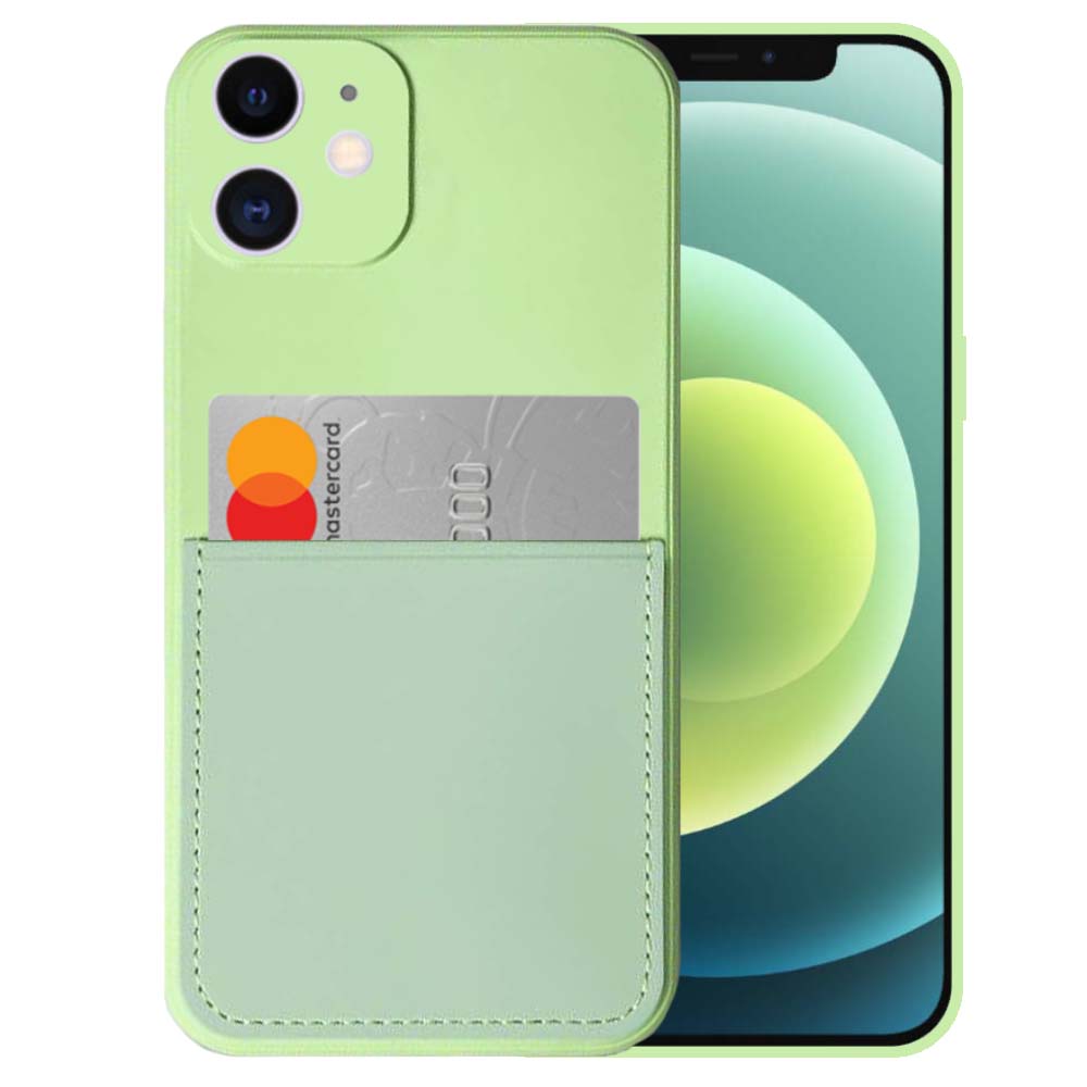iPhone 12 siliconen hoesje met pashouder
en zachte binnenkant - Groen