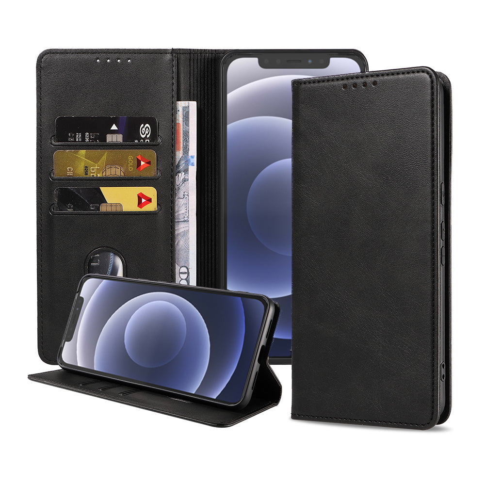 iPhone 12/12 Pro leren hoesje met magnetische sluiting - Zwart
