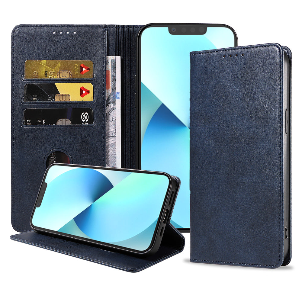 iPhone 13 Mini
kunstleren hoesje met magnetische sluiting en pashouders book case - Blauw
