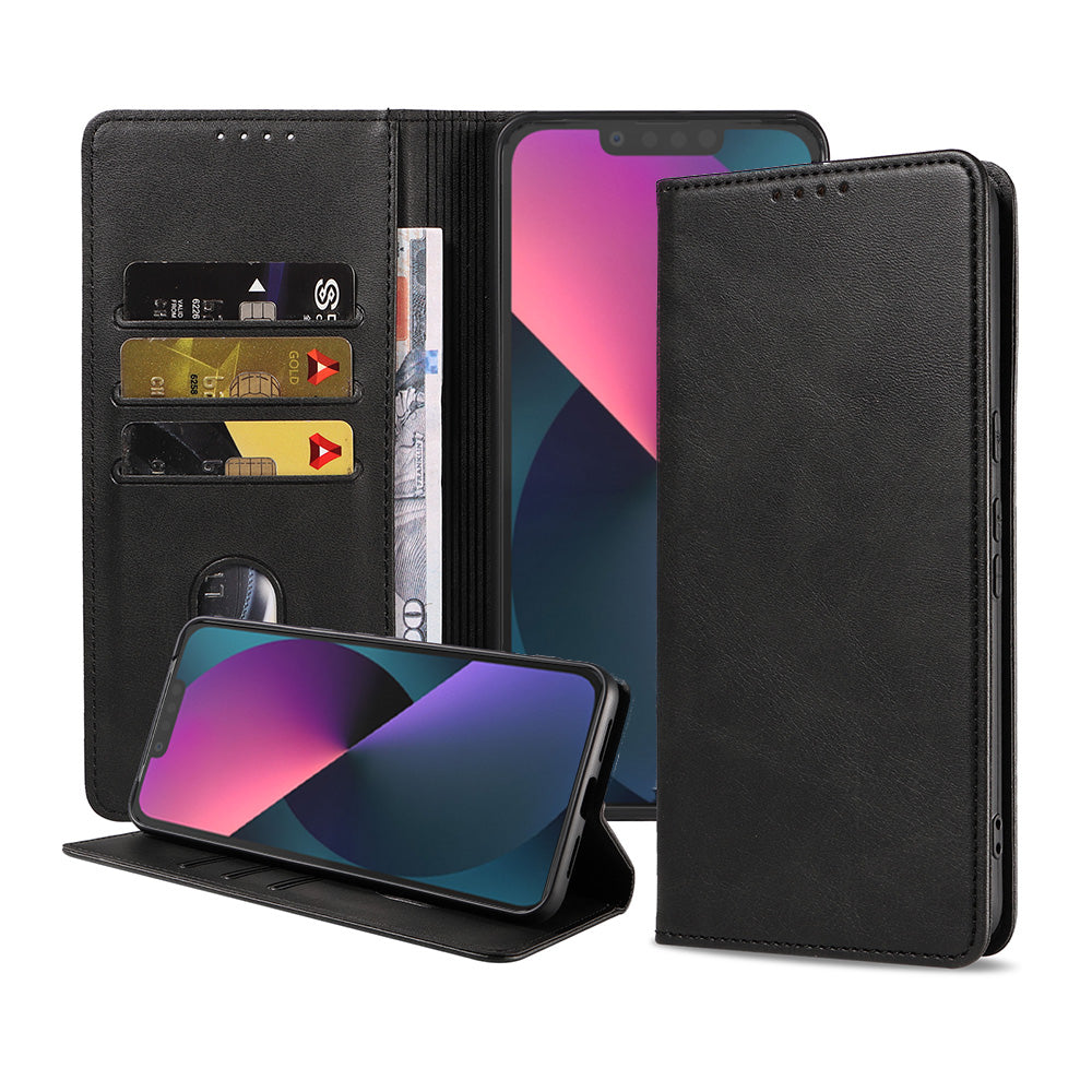 iPhone 13 Mini kunstleren hoesje met
magnetische sluiting en pashouders book case - Zwart