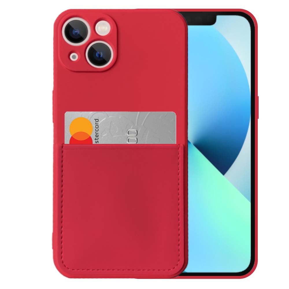iPhone 13 Mini siliconen hoesje met pashouder en zachte binnenkant - Rood