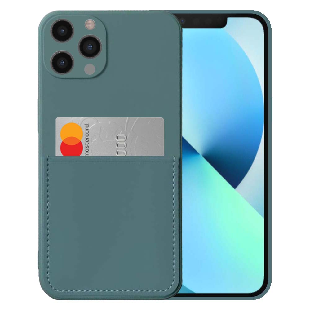 iPhone 13 Pro Max siliconen hoesje met
pashouder en zachte binnenkant - Donkergroen