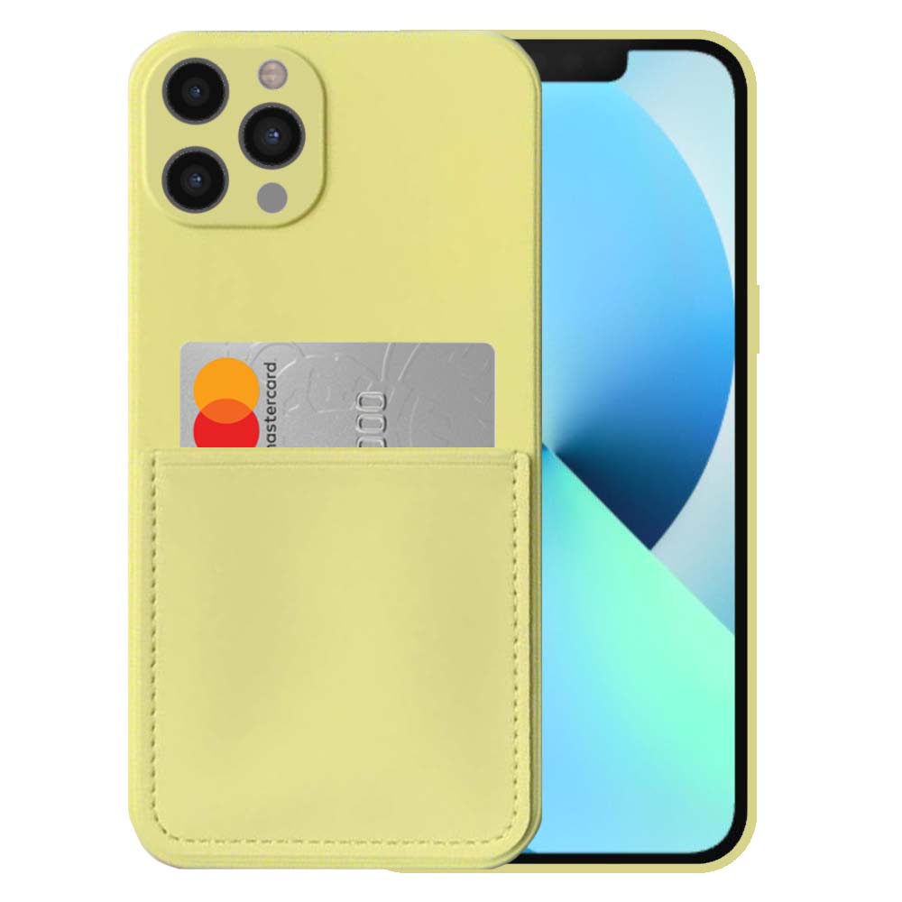 iPhone 13 Pro Max siliconen hoesje met
pashouder en zachte binnenkant - Geel