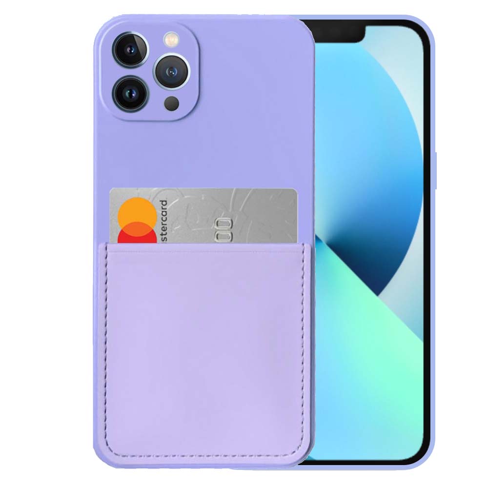 iPhone 13 Pro Max siliconen hoesje met
pashouder en zachte binnenkant - Paars