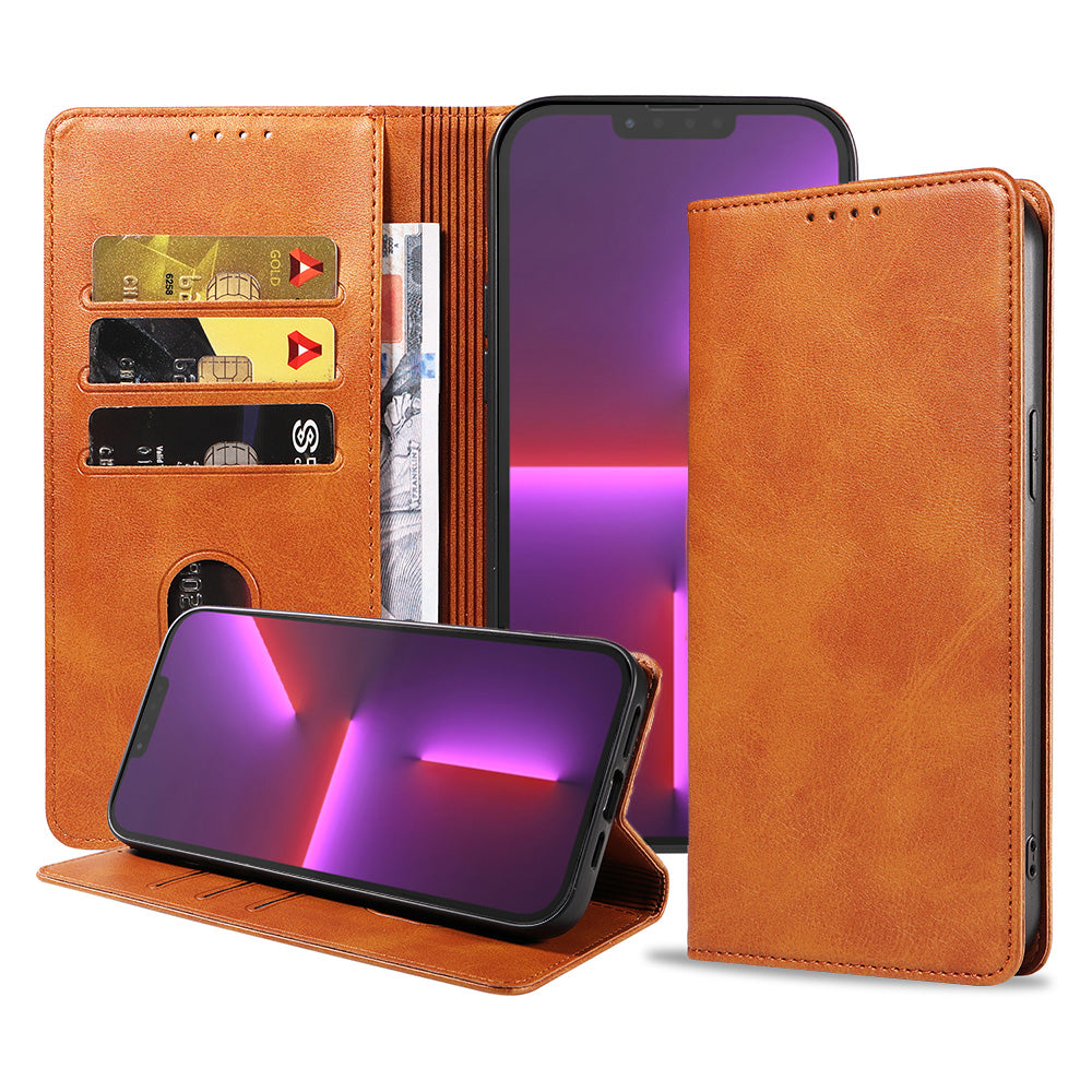 iPhone 13 Pro Max kunstleren hoesje met magnetische sluiting en pashouders book case - Bruin