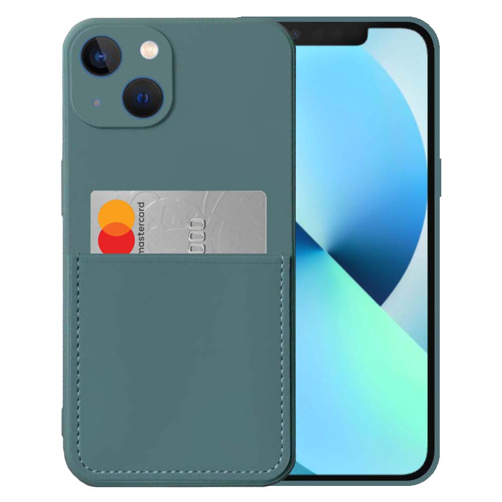 iPhone 13 siliconen hoesje met pashouder en zachte binnenkant - Donkergroen