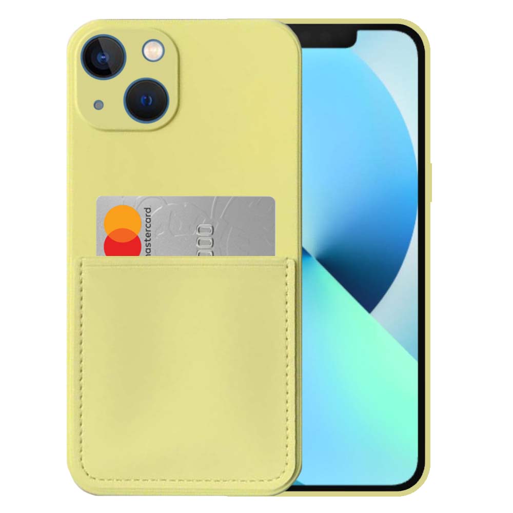 iPhone 13 siliconen hoesje met pashouder
en zachte binnenkant - Geel