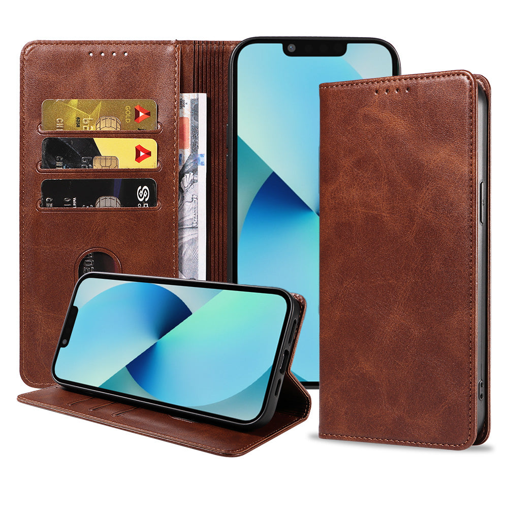 iPhone 13 kunstleren hoesje met magnetische sluiting en pashouders book case - Donkerbruin