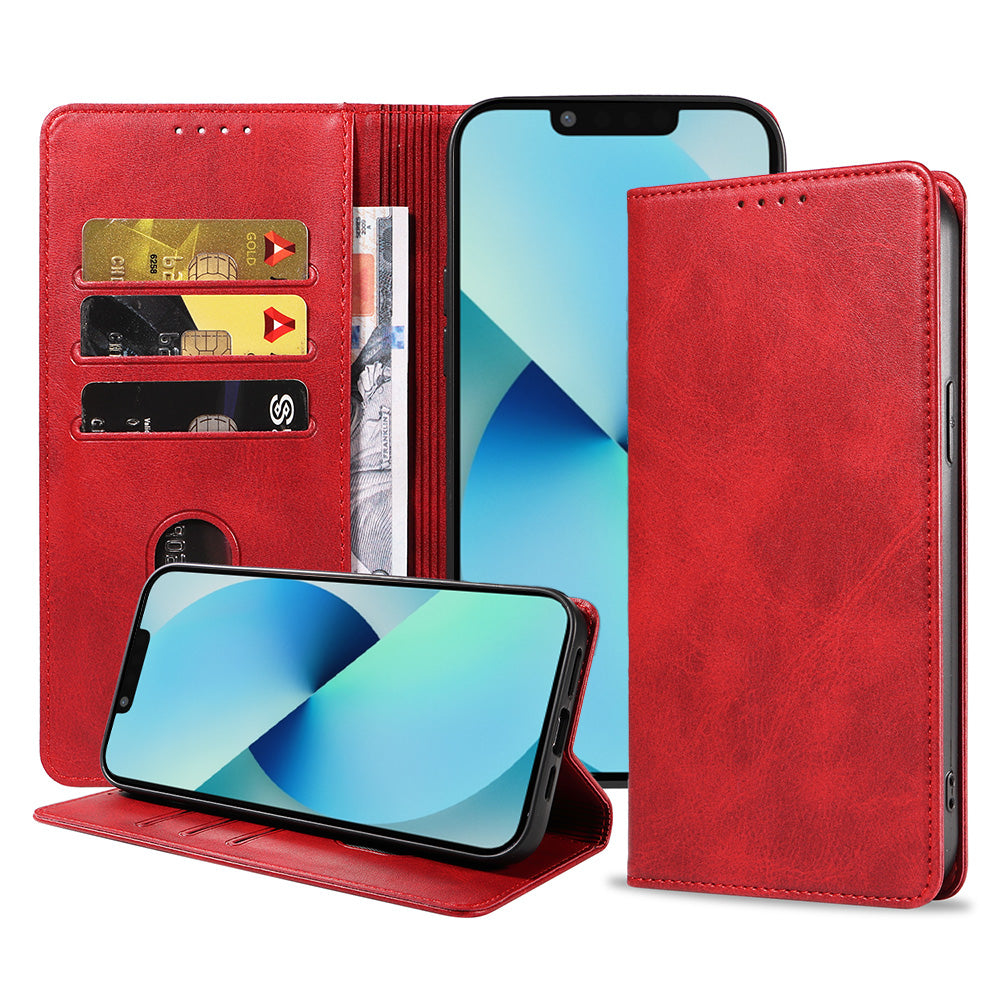 iPhone 13 kunstleren hoesje met
magnetische sluiting en pashouders book case - Rood