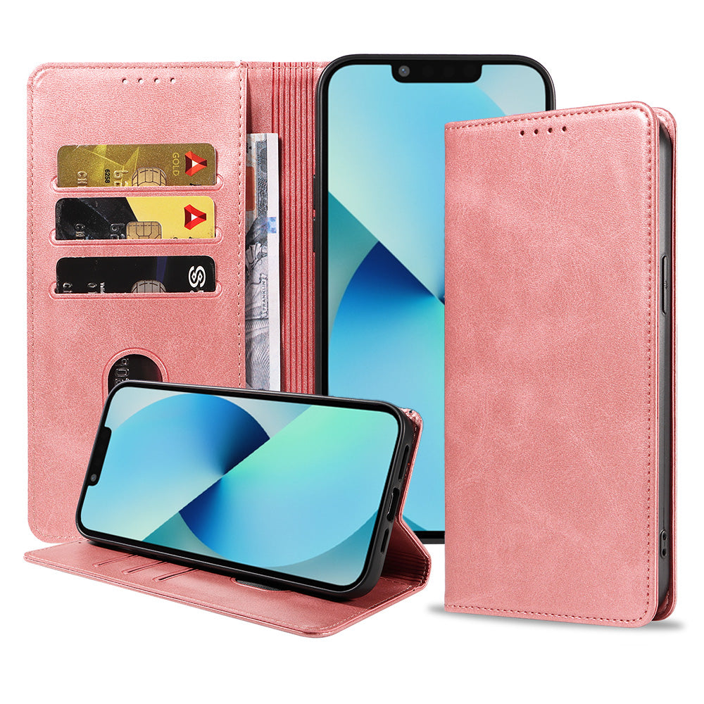 iPhone 13 kunstleren hoesje met magnetische sluiting en pashouders book case - Roze