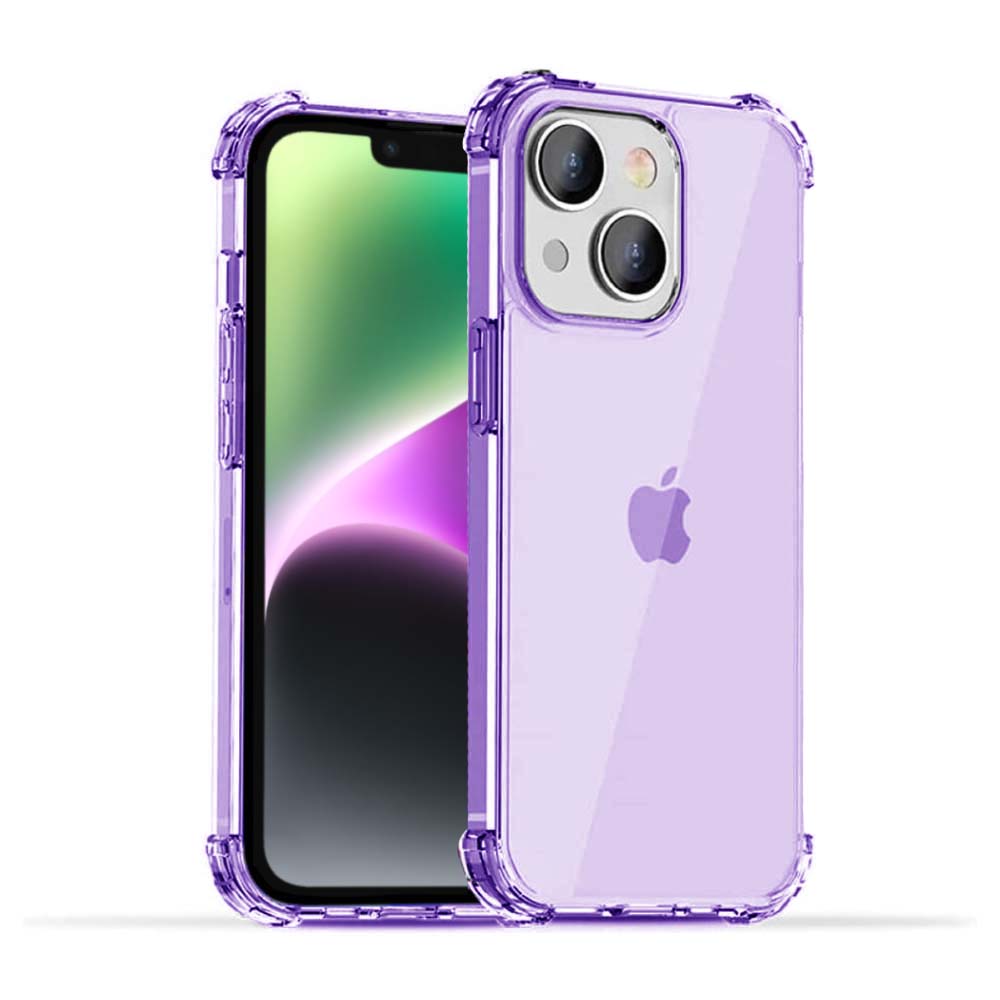 iPhone 14 Plus transparant shockproof siliconen hoesje met stootrand - Paars