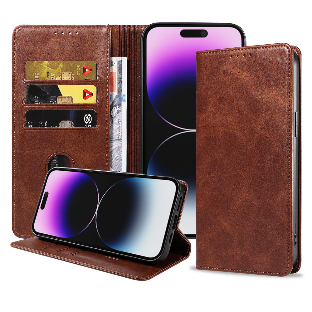 iPhone 14 Pro Max kunstleren hoesje met
magnetische sluiting en pashouders book case - Donkerbruin