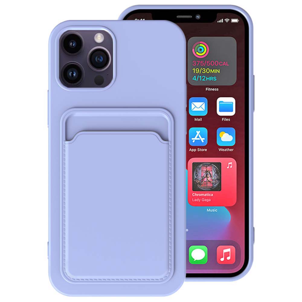 iPhone 14 Pro siliconen hoesje met
pashouder - Paars