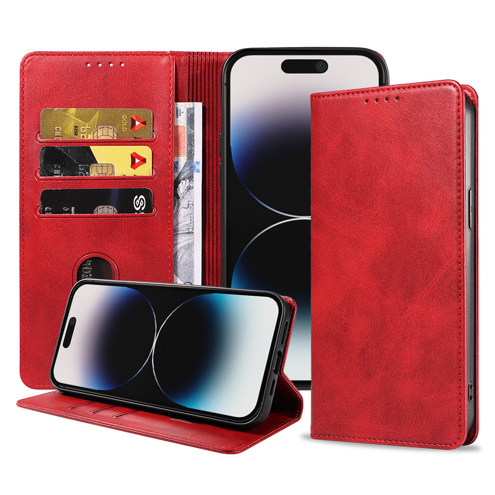 iPhone 14 Pro kunstleren hoesje met
magnetische sluiting en pashouders book case - Rood