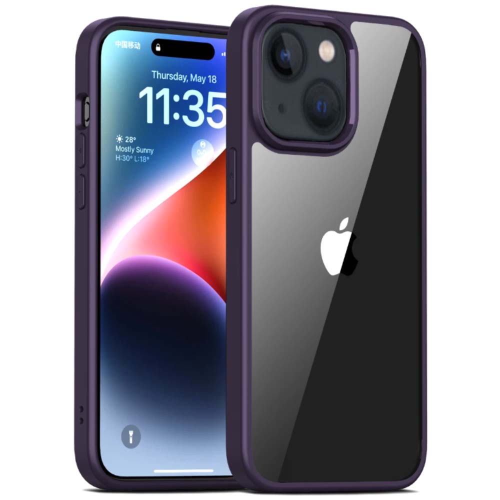 Telefoonhoesje voor iPhone 15 Plus met
doorzichtige achterkant TPU hardcase - Paars