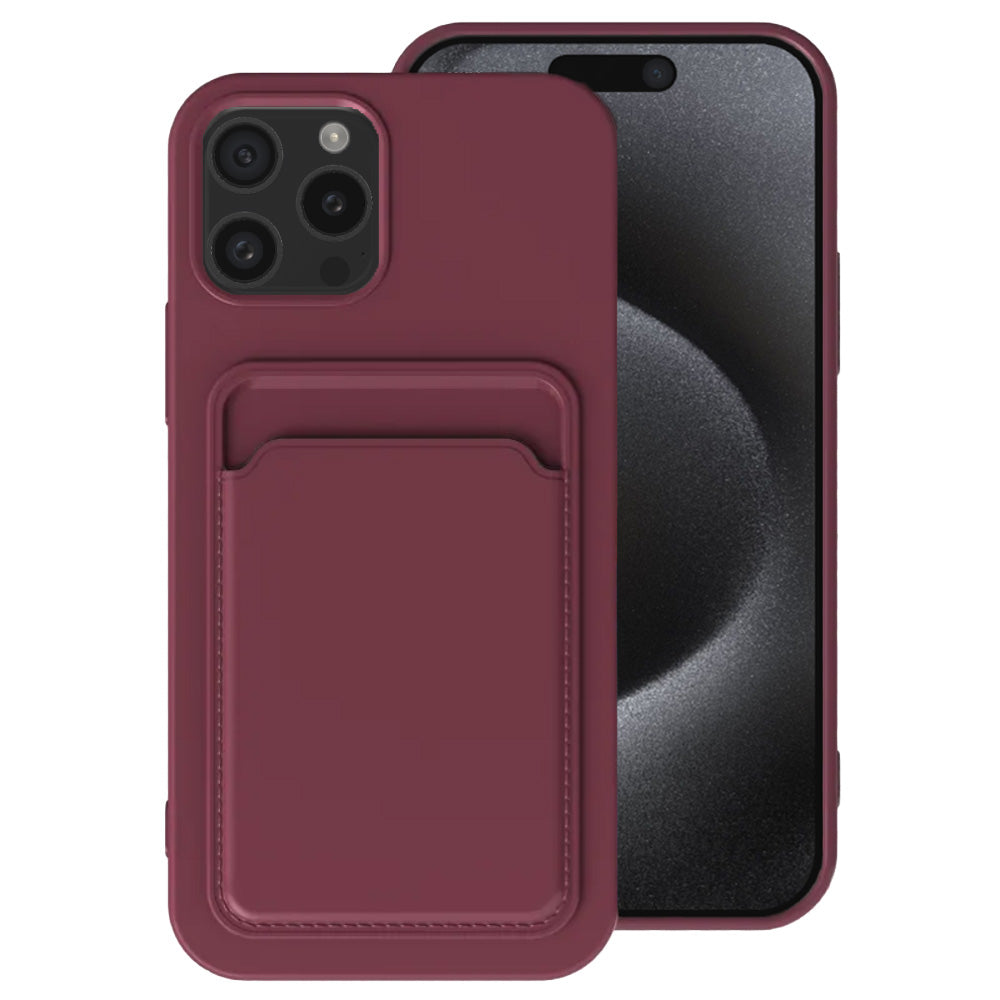 Telefoonhoesje Geschikt voor iPhone 15
Pro met pasjeshouder - TPU backcover with cardslot - Bordeaux Rood