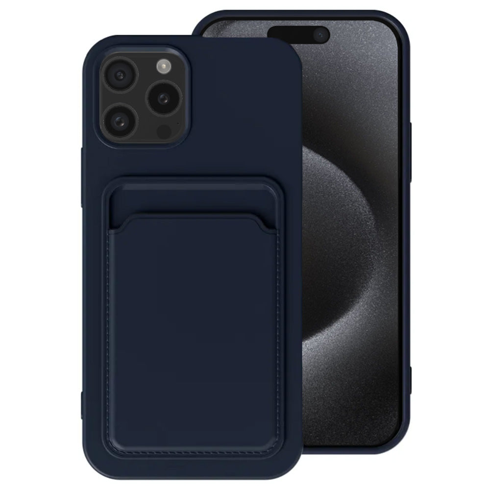 Telefoonhoesje Geschikt voor iPhone 15
Pro met pasjeshouder - TPU backcover with cardslot - Donkerblauw