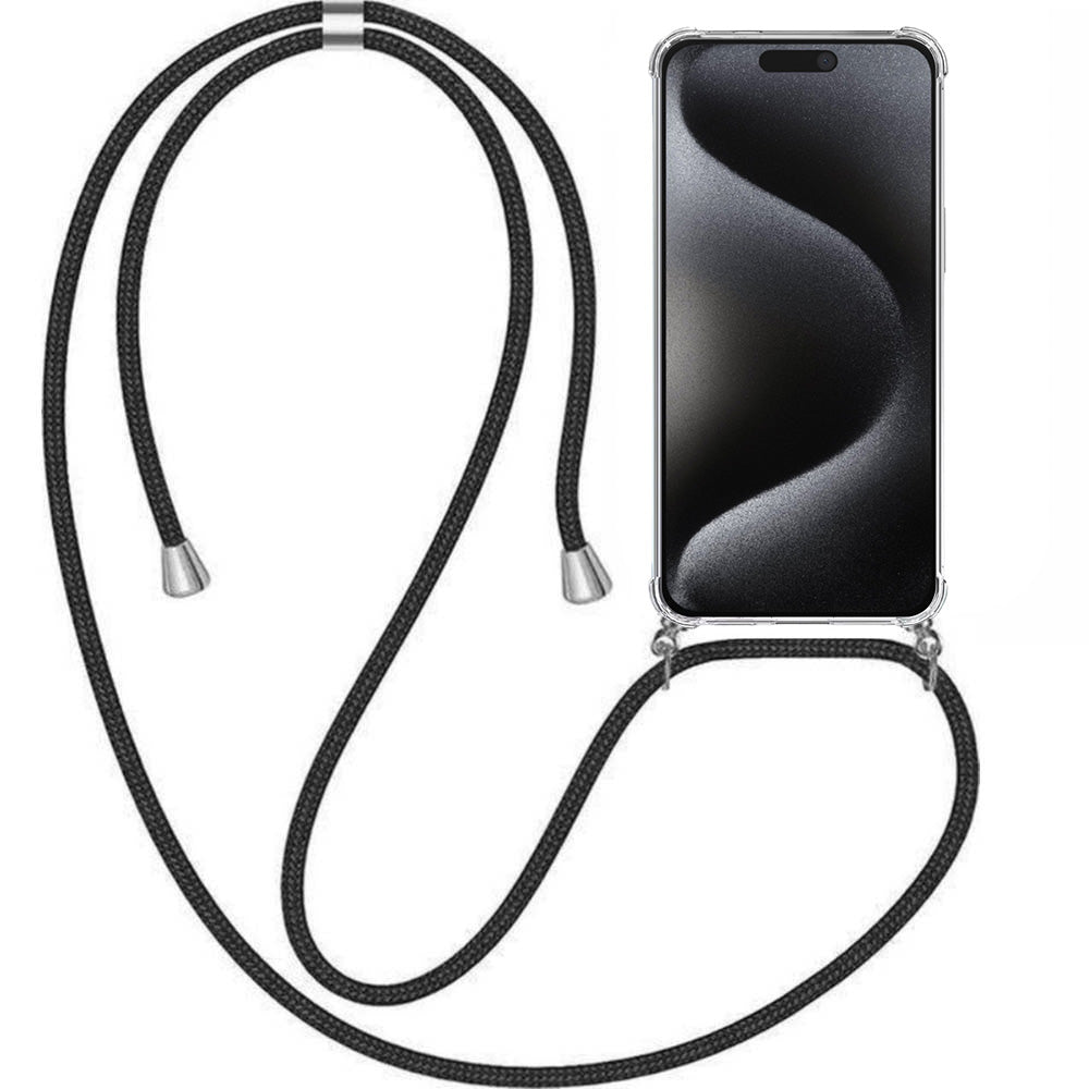 Telefoonhoesje Geschikt voor iPhone 15
Pro met Koord en Stootrand - TPU Backcover Shockproof met Lanyard -
Smartphonica