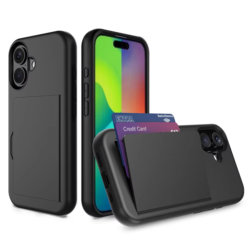 Telefoonhoesje Geschikt voor
iPhone 16 sterk TPU met pasjeshouder - TPU strong case with card slot - Zwart