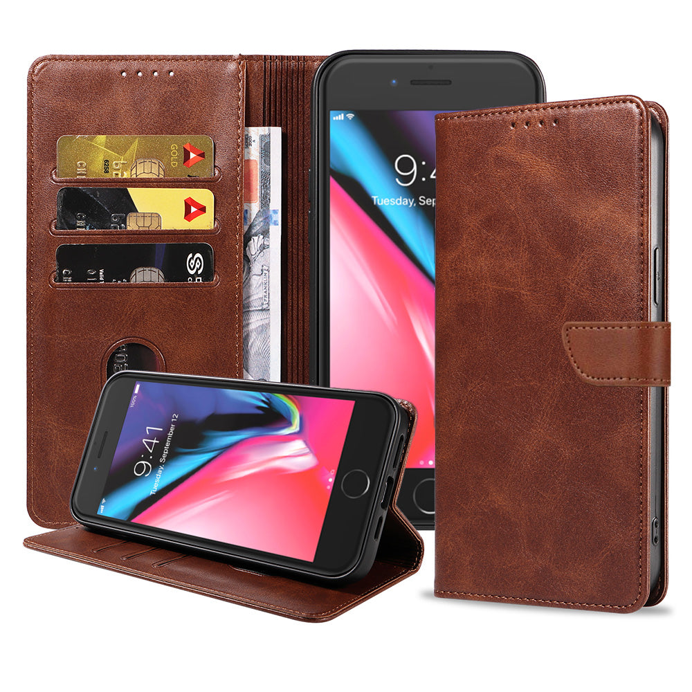 Geschikt voor iPhone 7/8 Plus
Telefoonhoesje Kunstleer met Magnetisch lipje en Pasjeshouder Book Case met
Klepje - Donkerbruin - Smartphonica