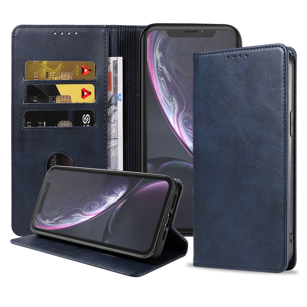 iPhone Xr leren hoesje met magnetische sluiting - Blauw