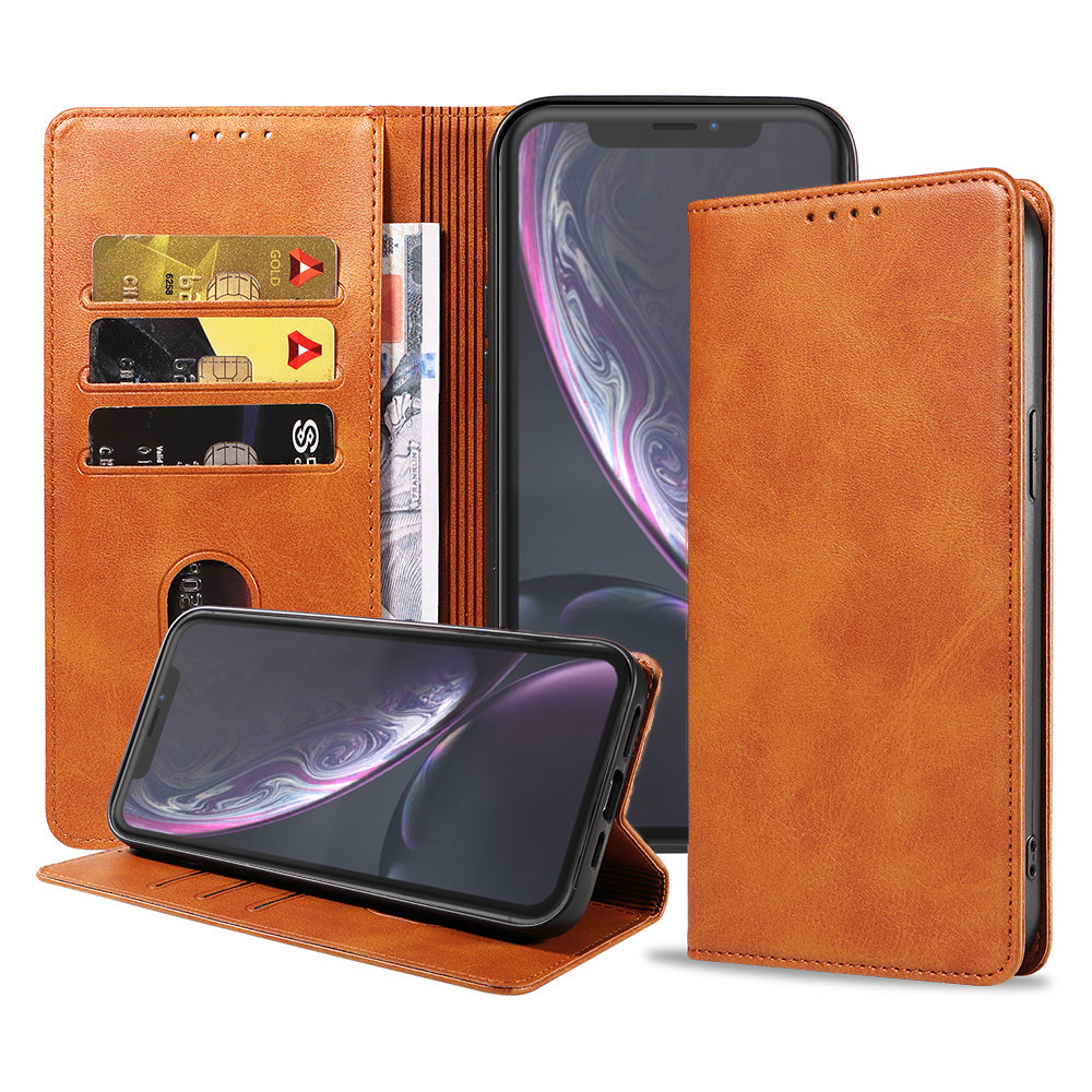 iPhone Xr leren hoesje met magnetische sluiting - Bruin
