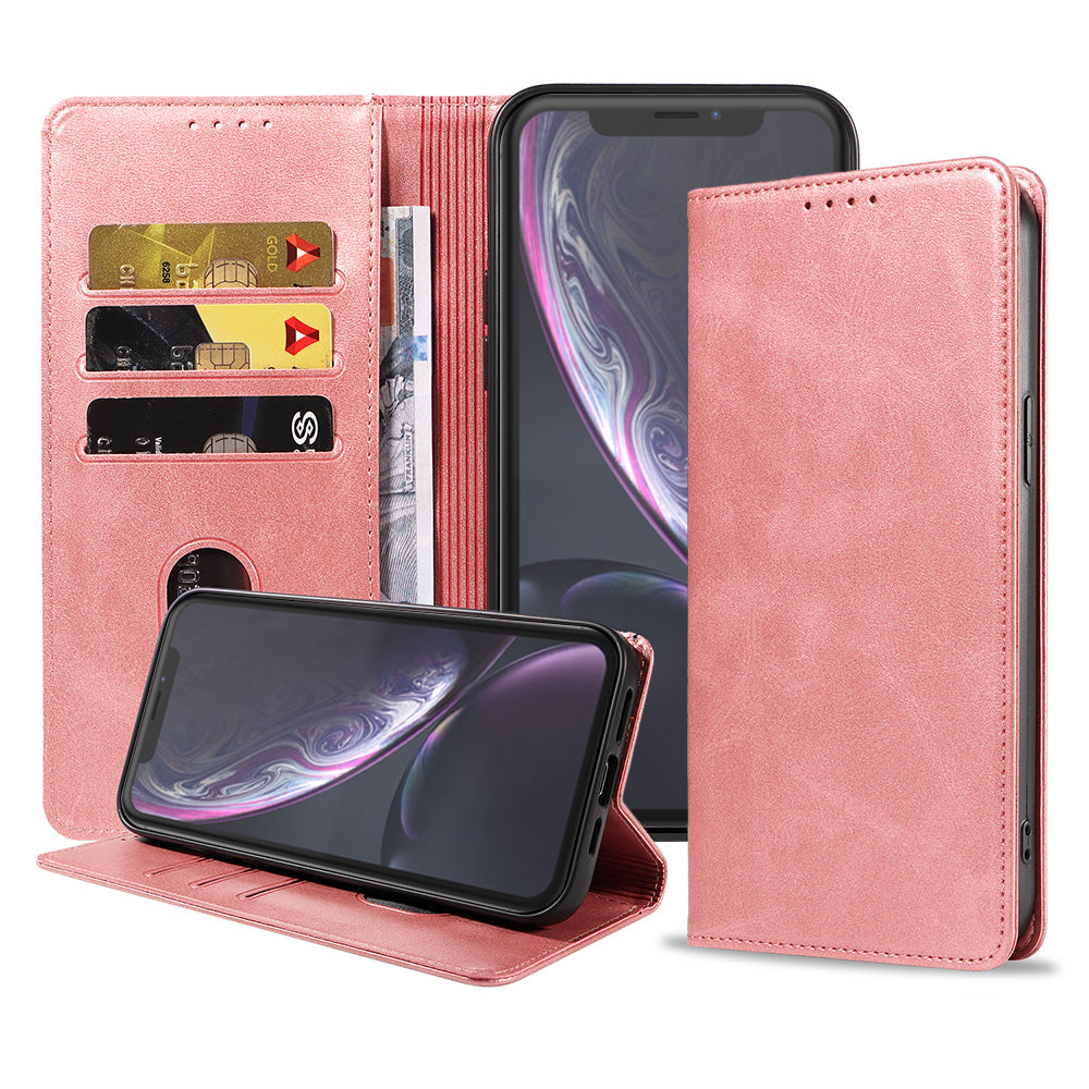 iPhone Xr leren hoesje met magnetische sluiting - Roze
