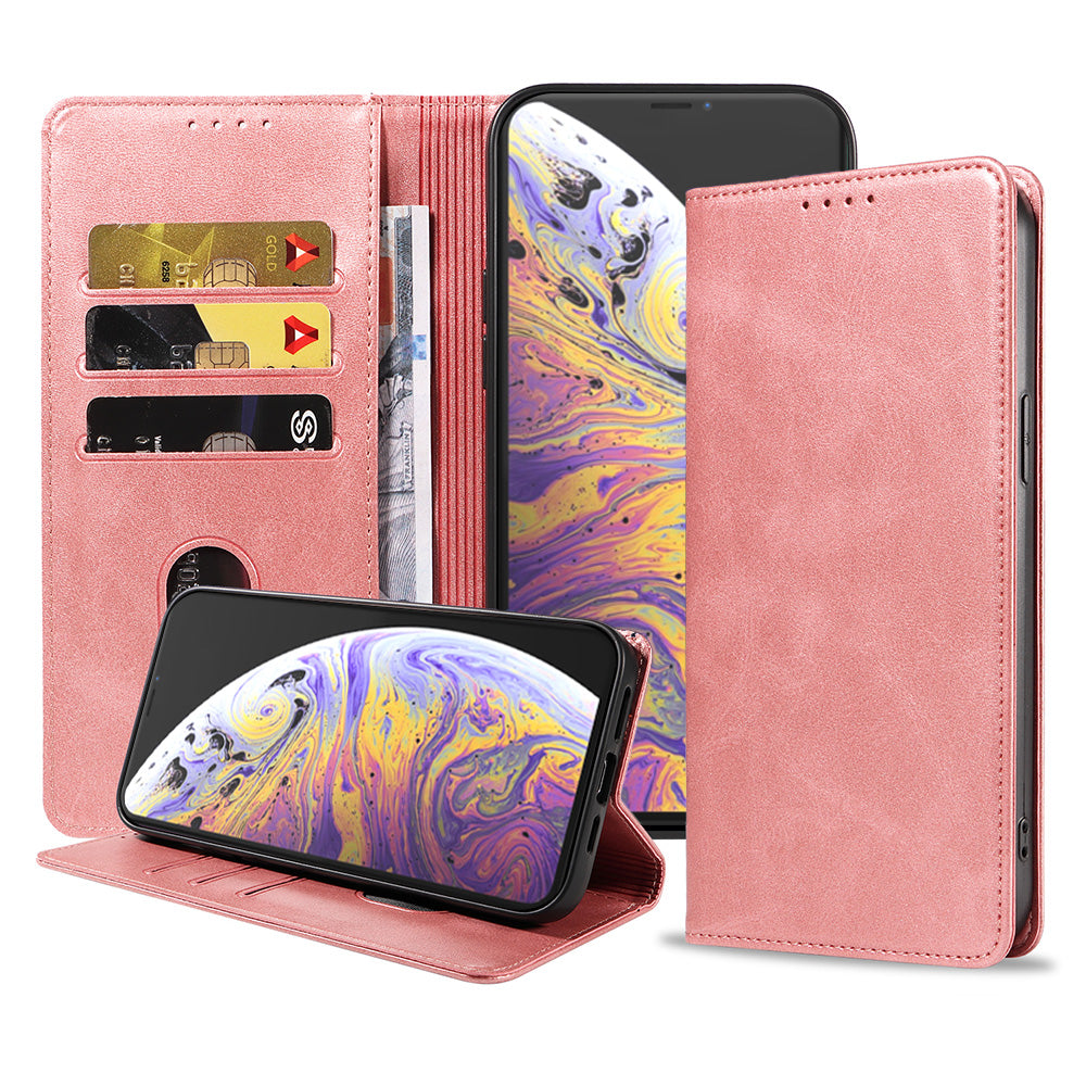 iPhone Xs Max leren hoesje met magnetische sluiting - Roze