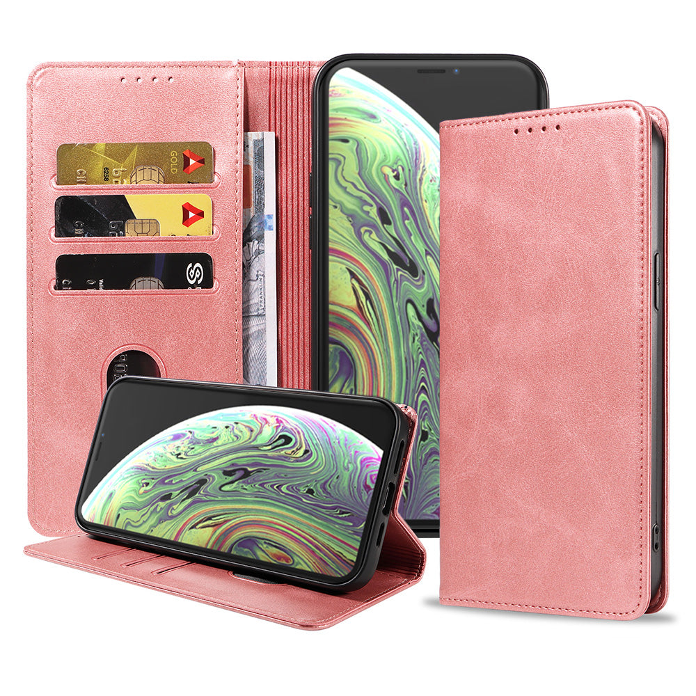 iPhone X/Xs leren hoesje met magnetische sluiting - Roze