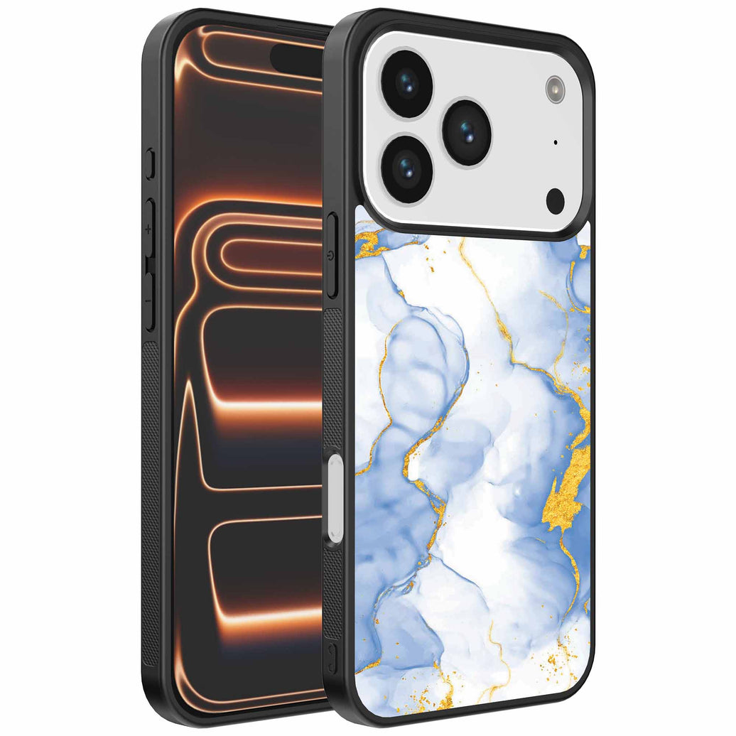 Geschikt voor
iPhone 17 Pro Max Telefoonhoesje met Lichtblauw Goud Marmer Opdruk - TPU
Backcover Case Lightblue Gold Marble Design - Smartphonica