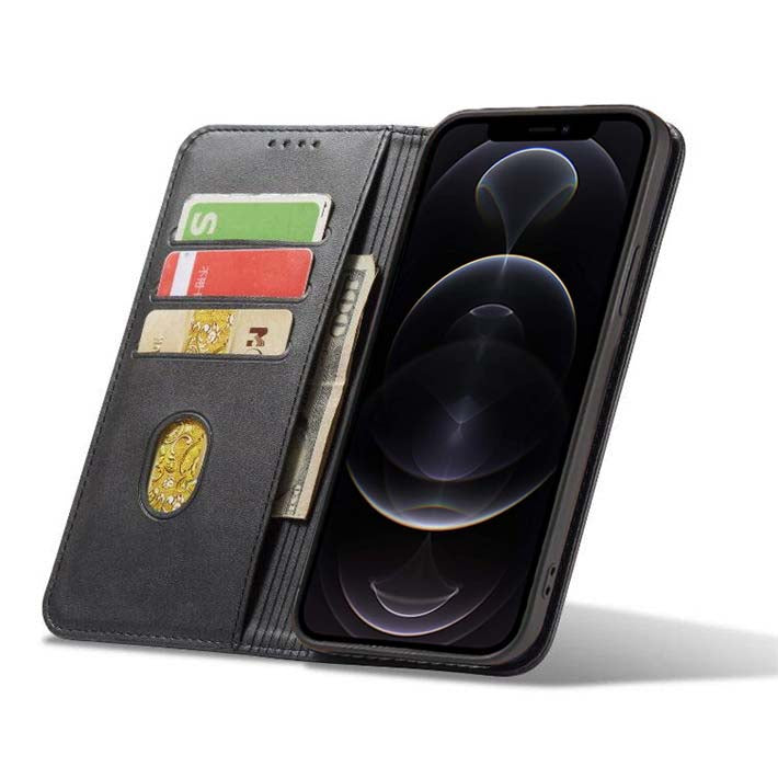 iPhone 12 Pro Max leren hoesje met magnetische sluiting - Zwart