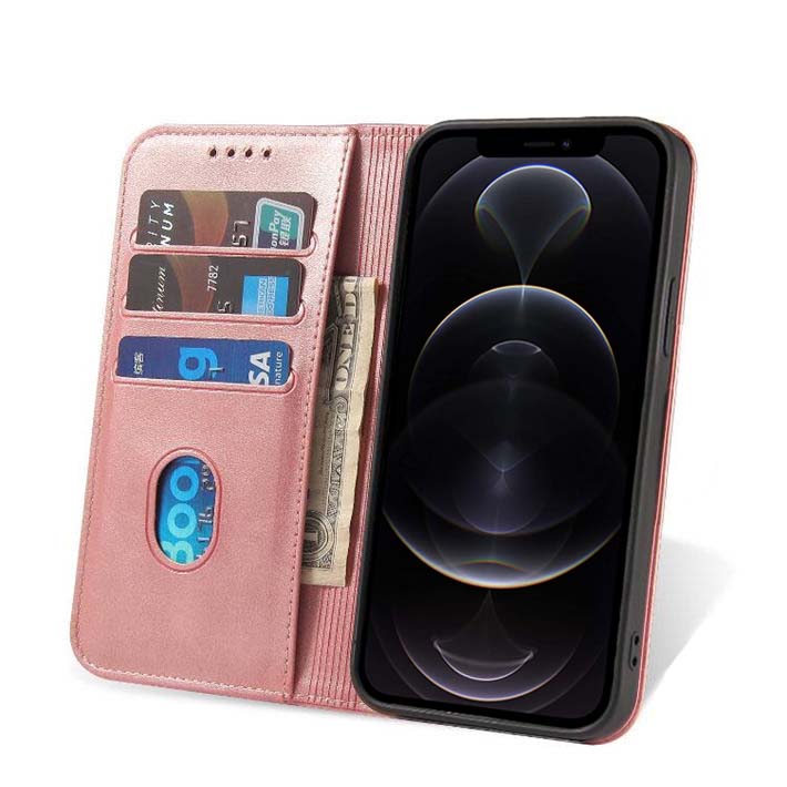 iPhone 12 Pro Max leren hoesje met magnetische sluiting - Roze