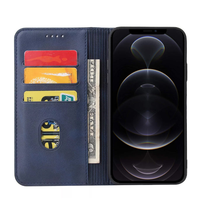 iPhone 12 Pro Max leren hoesje met magnetische sluiting - Blauw