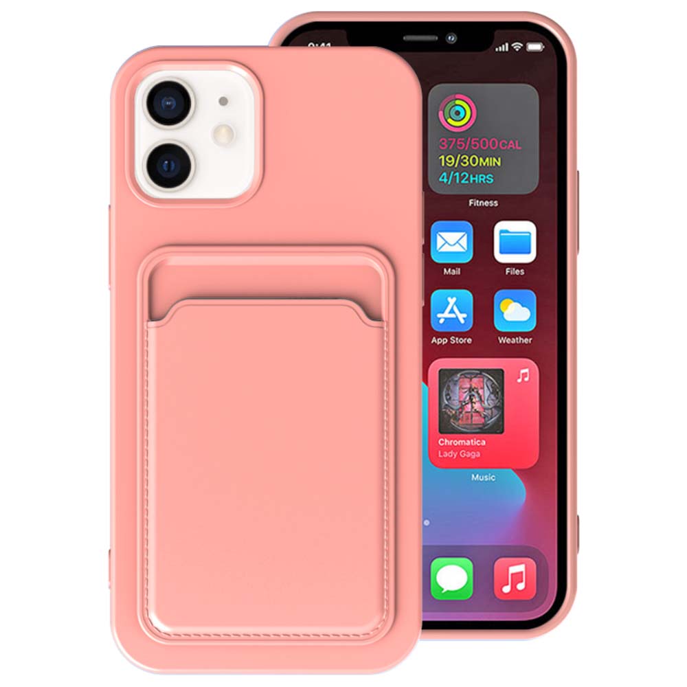 iPhone 12/12 Pro siliconen hoesje met pashouder - Zalm