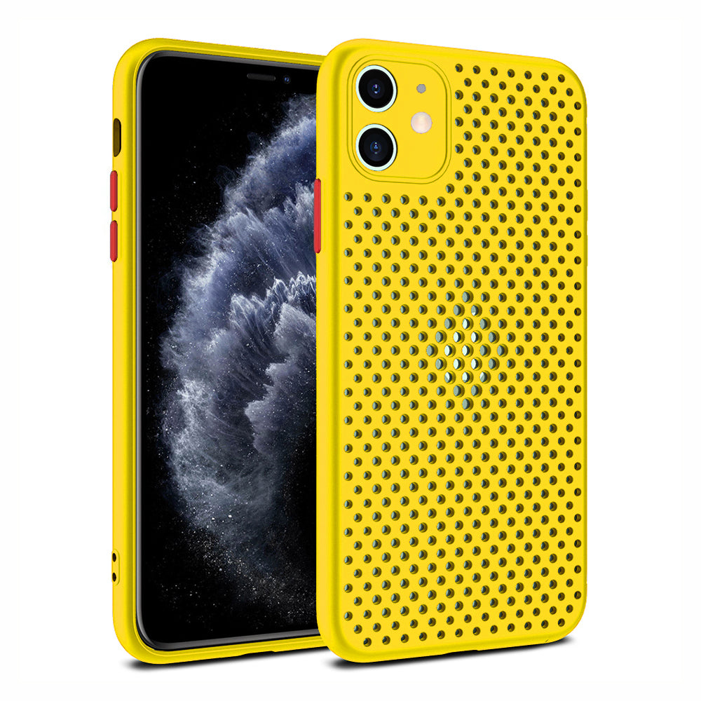 iPhone 11 siliconen hoesje met gaatjes - Geel