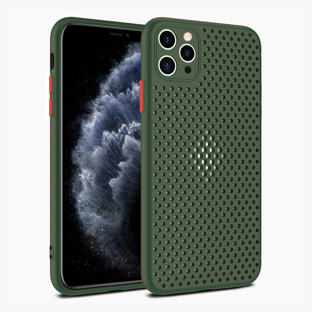 iPhone 11 Pro Max siliconen hoesje met gaatjes - Legergroen
